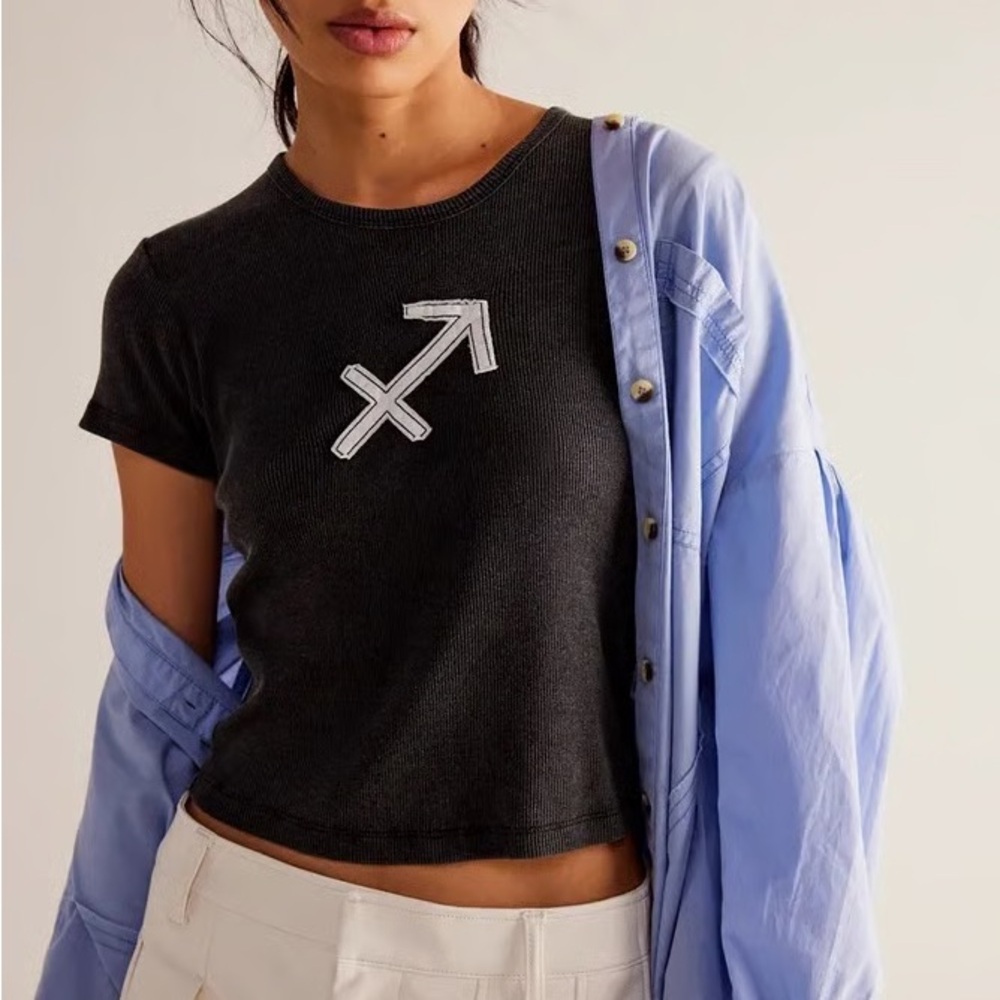 Free People Laundry Room Sagittarius zodiac sign ribbed tee S
